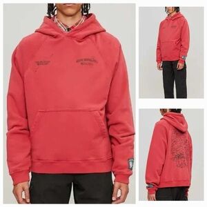 REESE COOPER "HITCHHIKING" RED GRAPHIC JERSEY RAGLAN HOODIE- Men's size LARGE